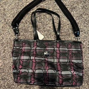 Coach Tartan Plaid Purple Shoulder Purse Handbag/diaper bag
